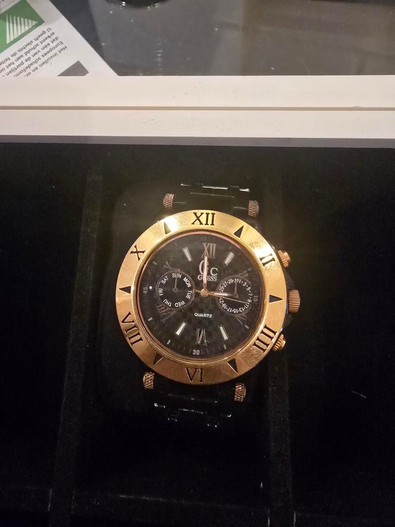 Guess collection horloge zwart/goud, Ophalen of Verzenden, Gebruikt, Overige merken