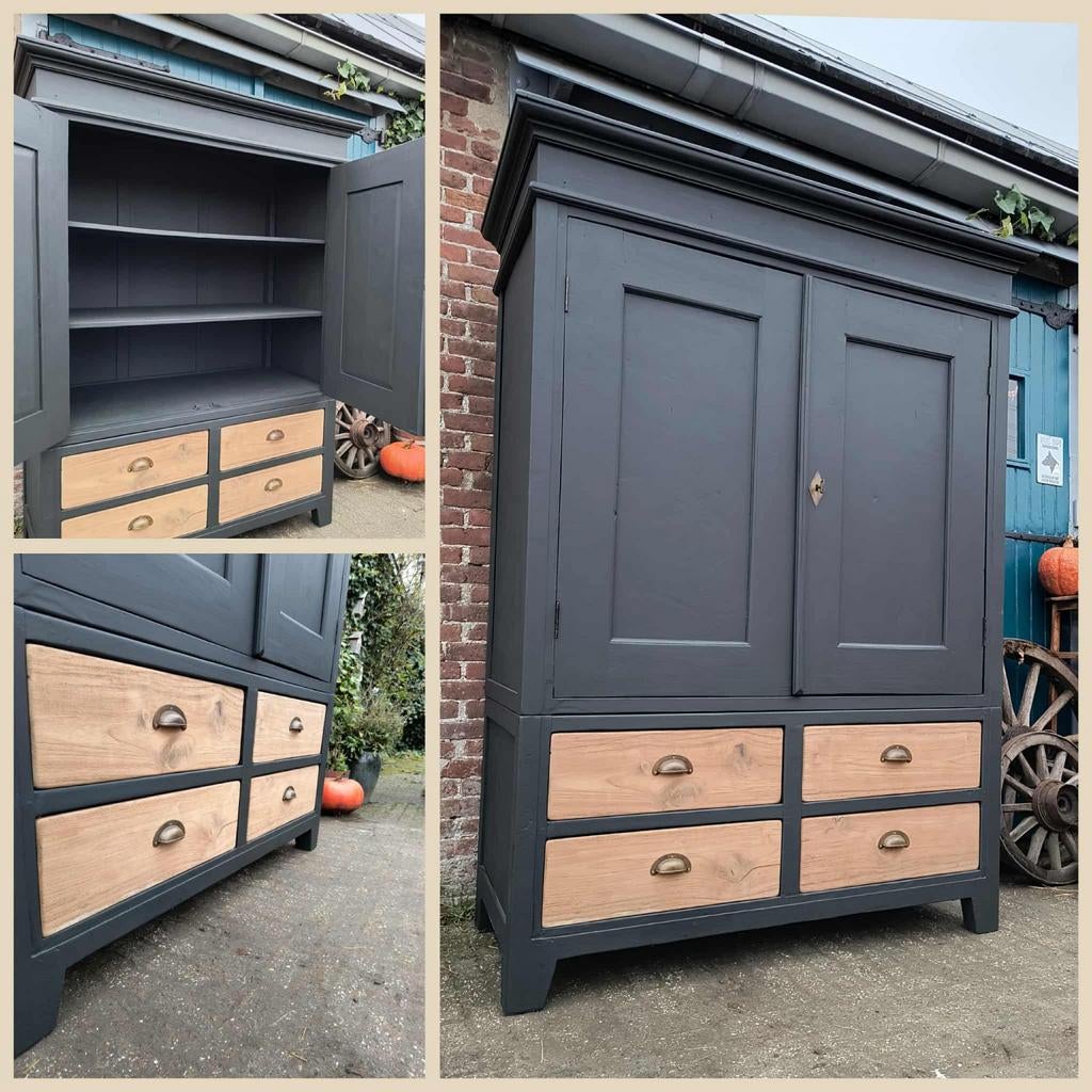 Buffetkast teak gezandstraald steenkoolgrijs NIEUW, Huis en Inrichting, Kasten | Buffetkasten, Nieuw, 150 tot 200 cm, 100 tot 150 cm