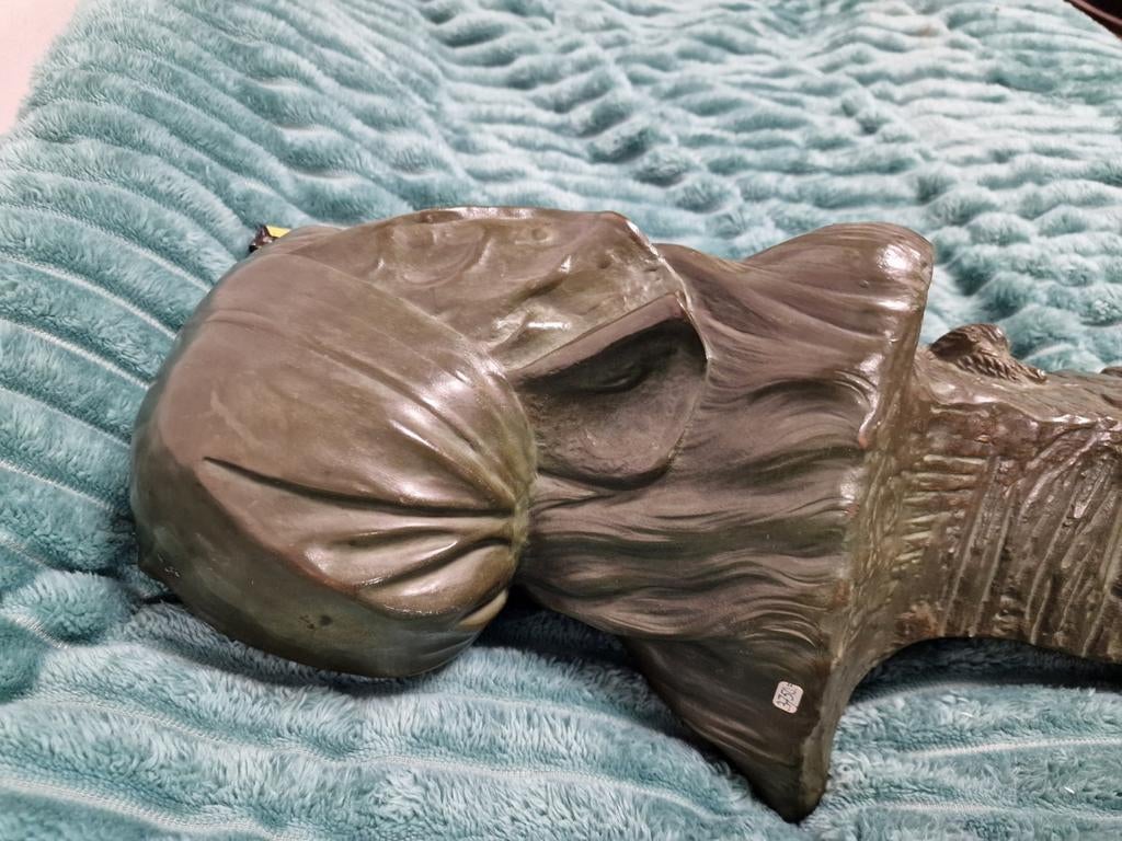 Bronzen beeld hoofd vrouw, Ophalen, Art deco, Brons, 20 - 50 cm