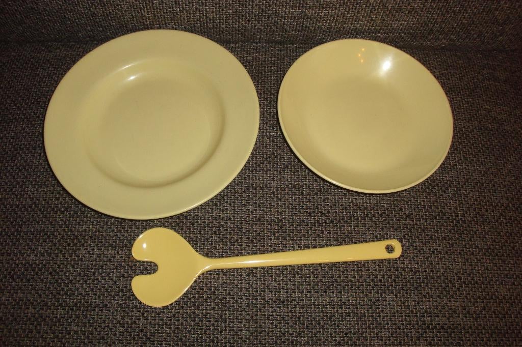 3x retro vintage Mepal camping servies delen, licht geel, Ophalen of Verzenden, Gebruikt