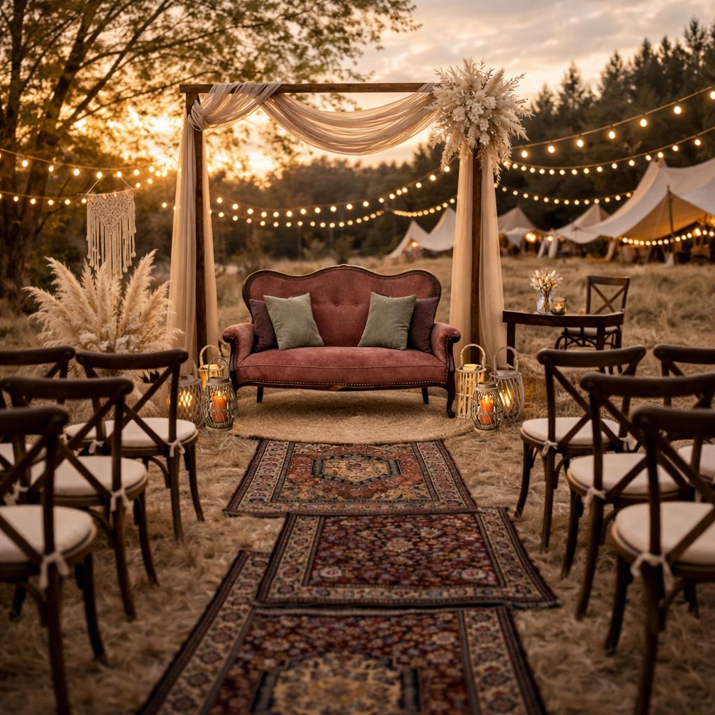 Bruiloft trouw bohemian festival ceremonie set trouwbank, Hobby en Vrije tijd, Feestartikelen | Verhuur, Nieuw, Geboorte of Huwelijk