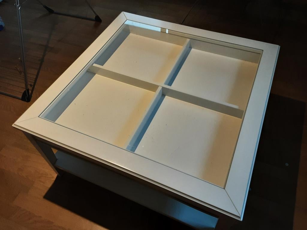 Ikea salontafel met glazen inlegblad en lade, Huis en Inrichting, Tafels | Salontafels, Ophalen, Gebruikt, 100 tot 150 cm, 50 tot 100 cm