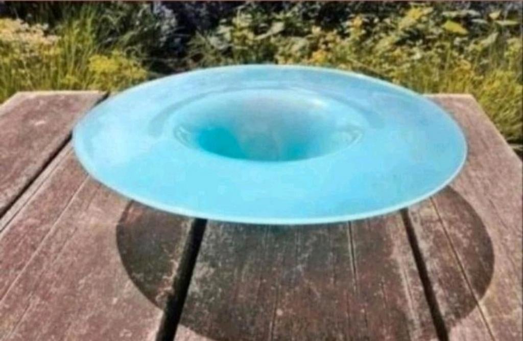 Azurblauw Handgeblazen Schaal Glas Ø 40, Ophalen of Verzenden, Rond, Glas