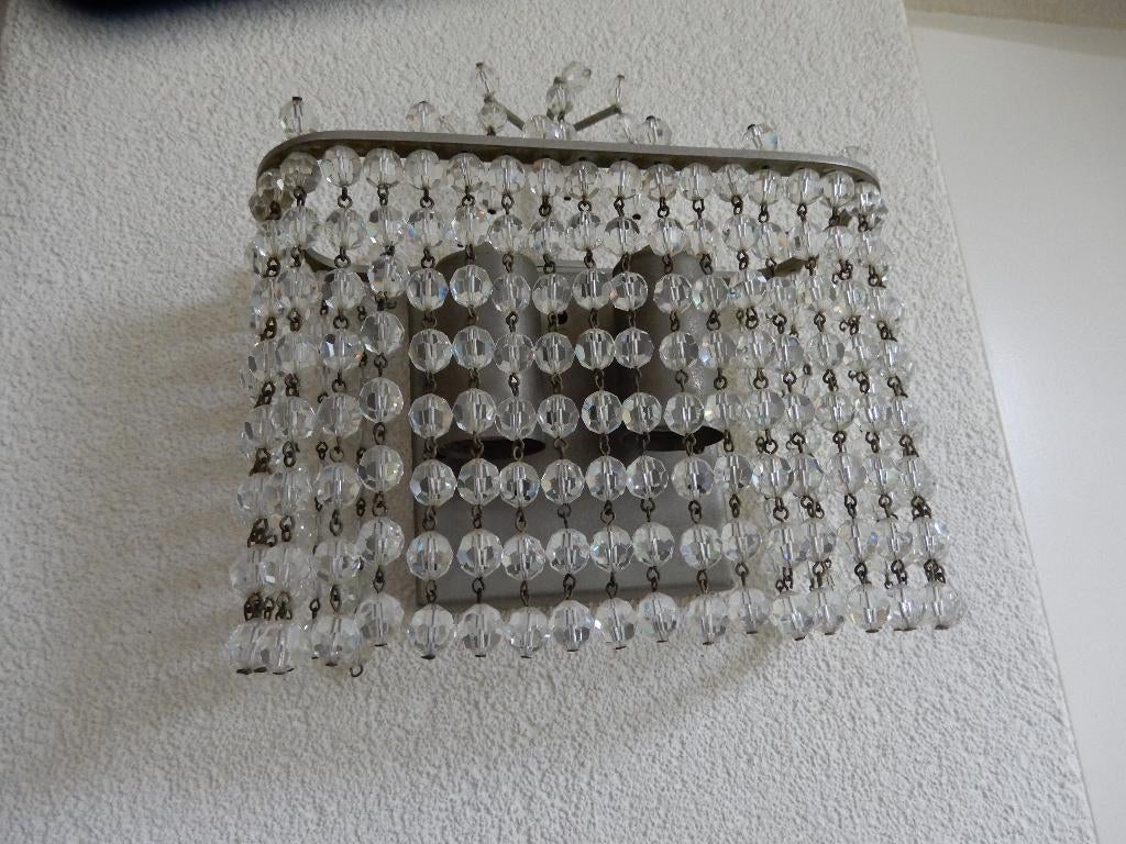 muurlampje met kristallen sliertjes, aluminium, antiek, Ophalen of Verzenden