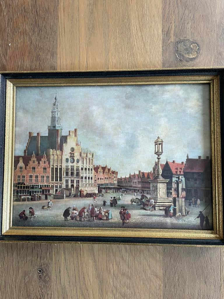 Markt te Den Bosch afm.26 cm bij 20 cm van kunsthandel Borzo, Antiek en Kunst, Kunst | Tekeningen en Foto's, Ophalen of Verzenden