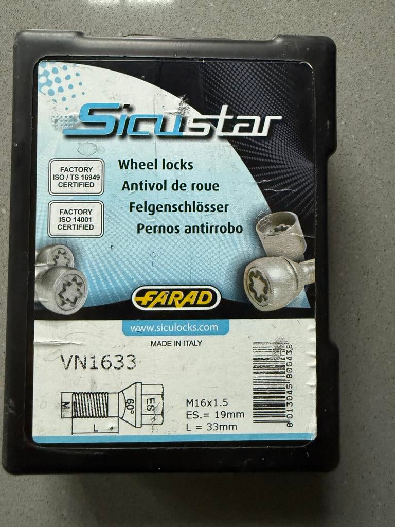 Sicustar Wielslotbouten M16x1,5 - Set van 4 met sleutel, Ophalen of Verzenden, Gebruikt, Universele onderdelen