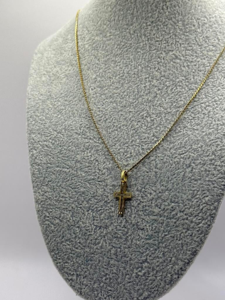 18K Gouden ketting met Kruis hanger, Sieraden, Tassen en Uiterlijk, Kettingen, Met hanger, Nieuw, Ophalen of Verzenden, Goud