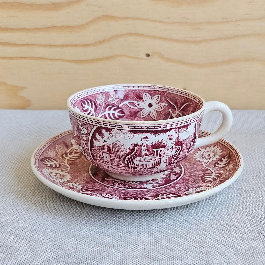 Societe Ceramique kop en schotel Tea Drinker rood, Ophalen of Verzenden