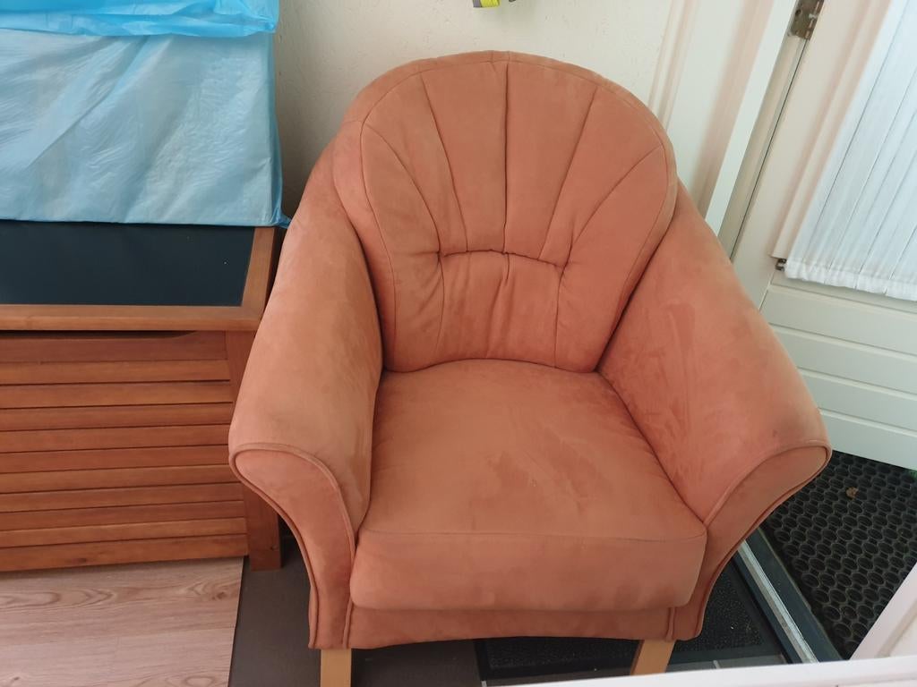 Comfortabele fauteuil in terracotta kleur 4 stuks te koop, Ophalen, Gebruikt, Klassiek, 75 tot 100 cm