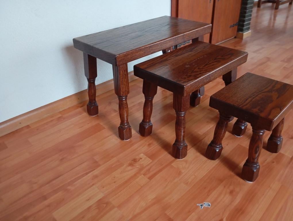 Bijzettafeltjes 3stuks massief eiken, Ophalen, Minder dan 45 cm, Gebruikt, 55 tot 75 cm