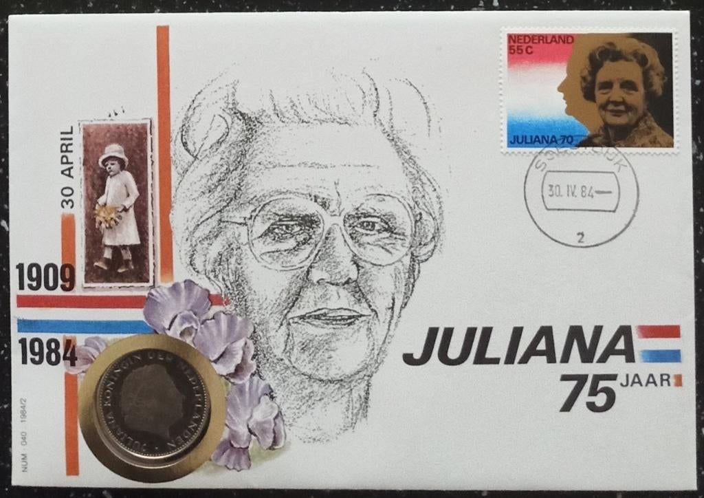 Muntbrief met 2½ gulden Juliana 75 jaar (1984), Postzegels en Munten, Munten | Nederland, Ophalen of Verzenden, Koningin Juliana