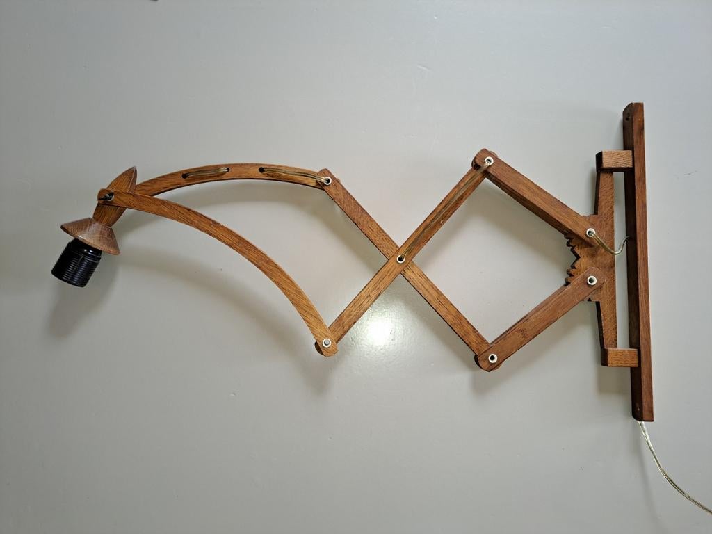 Retro/vintage houten schaarlamp van T.J.W. Zweers, Ophalen of Verzenden, Gebruikt