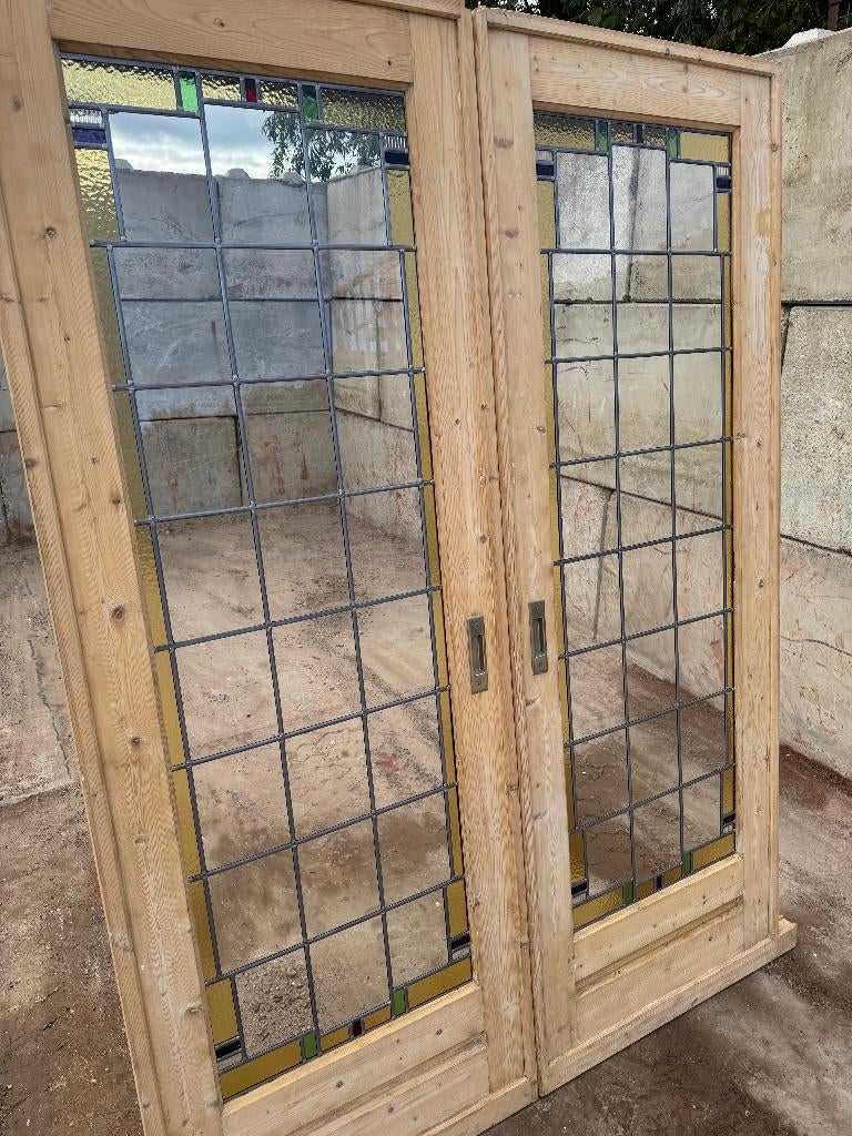 Set schuif / en-suite deuren met glas in lood 212x154,5cm., Ophalen