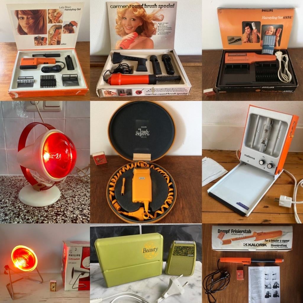Veel seventies oranje groene föhns ladyshave krultang retro, Ophalen of Verzenden, Zo goed als nieuw, Overige typen