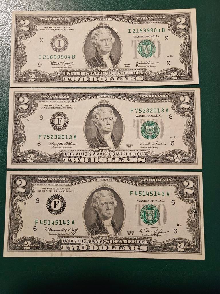 3x 2 dollars USA set verschillende jaren, Ophalen of Verzenden, Noord-Amerika, Setje