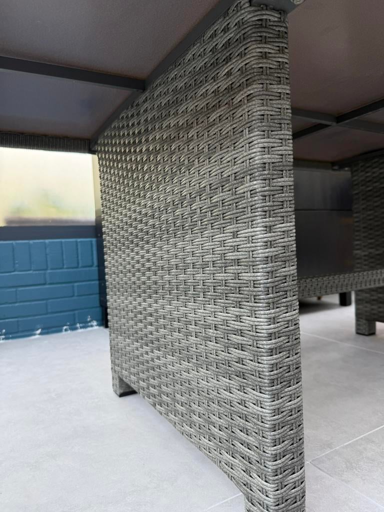 Tuintafel met glasplaat, Ophalen, Gebruikt, 100 tot 150 cm, 50 tot 75 cm