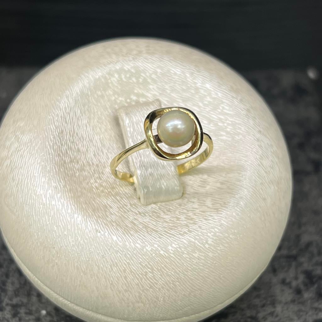 14 karaat gouden ring net parel steen, Ophalen of Verzenden, Nieuw, Goud, Dame