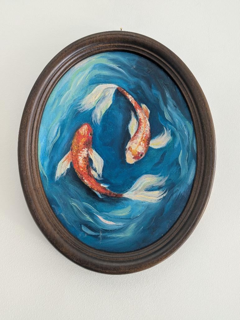 Origineel schilderij van twee koi-karpers, Ophalen