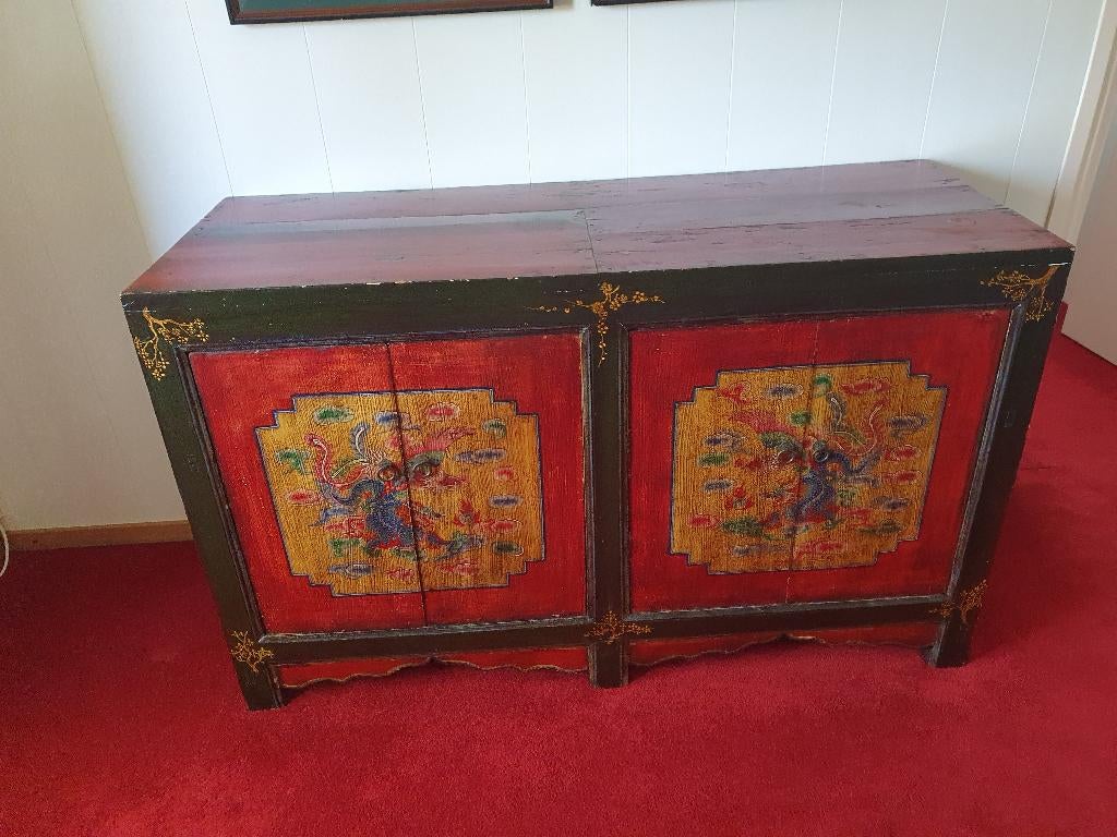 Authentiek Antiek Tibetaans Dressoir - Handbeschilderd, Ophalen, Gebruikt, 100 tot 150 cm, Overige houtsoorten