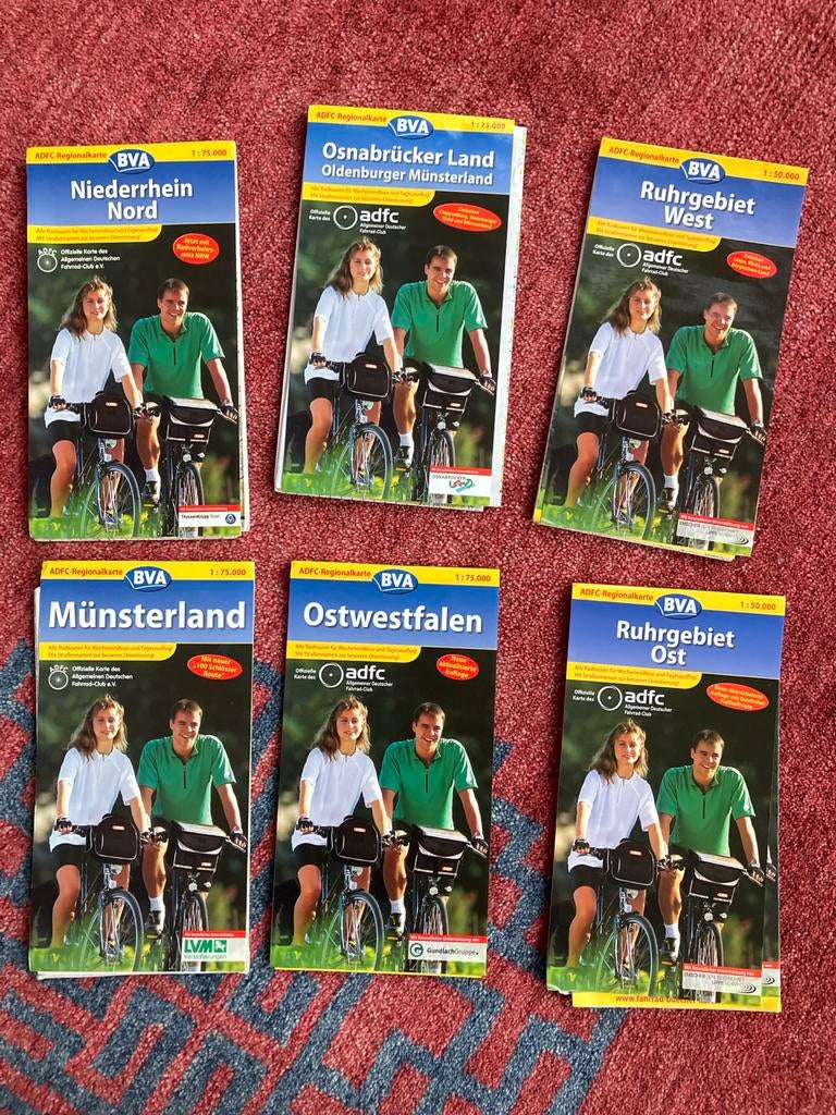 6 ADFC Regionale Fietskaarten Duitsland (grensstreek), Overige merken, Fiets- of Wandelgids, Europa, Ophalen of Verzenden
