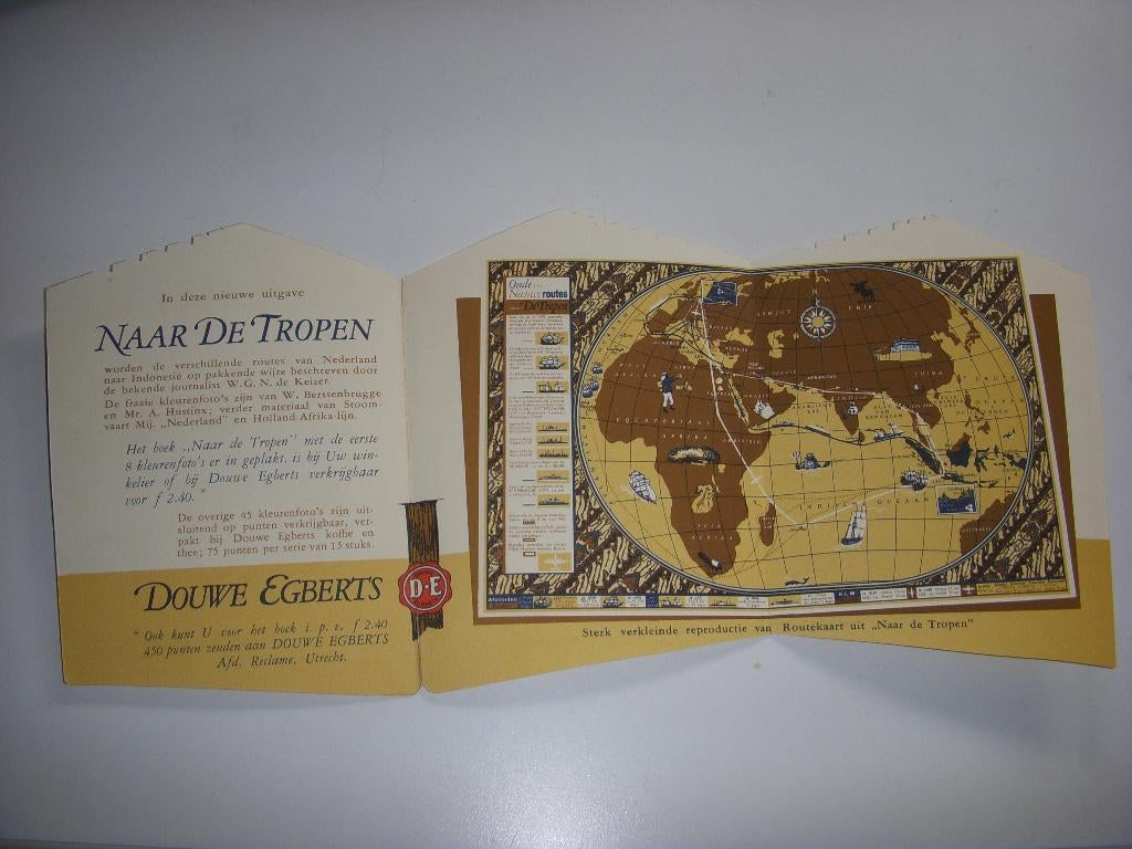 Prachtige folder Douwe Egberts ' Naar de Tropen ' 1959, Folder, Douwe Egberts, Ophalen of Verzenden, Zo goed als nieuw