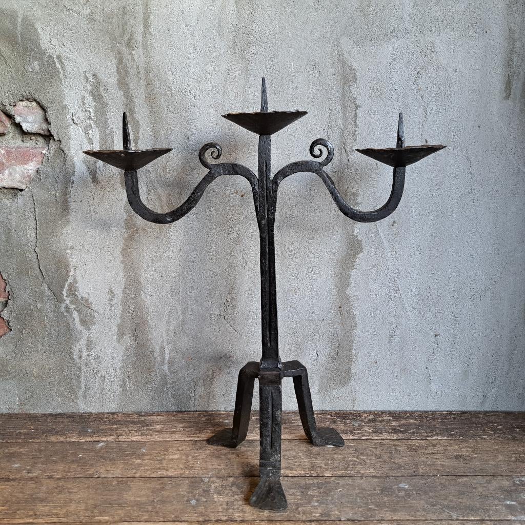 Stoere oude ijzeren kandelaar voor 3 kaarsen zwart *Etage3*, ., Ophalen of Verzenden, Zo goed als nieuw, .