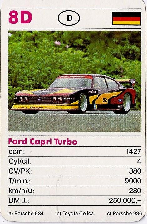 Kw1573 autokaartje 8d ford capri turbo, Ophalen of Verzenden, Zo goed als nieuw, Auto's