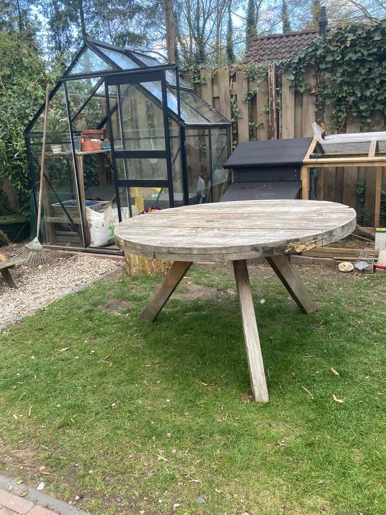 Ronde houten tuintafel 130, Ophalen, Gebruikt, Rond, Hout