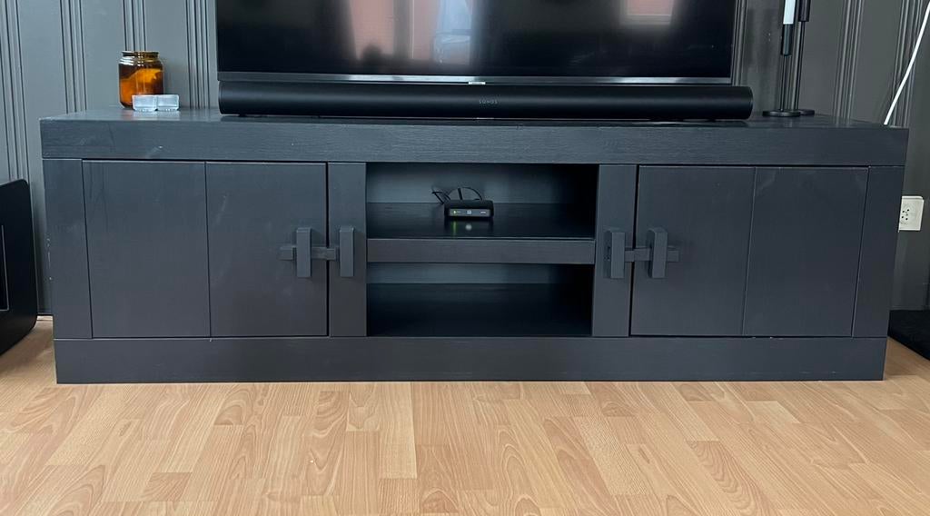 Tv dressoir zwart Leen Bakker, Ophalen, Gebruikt, 150 tot 200 cm, Minder dan 100 cm