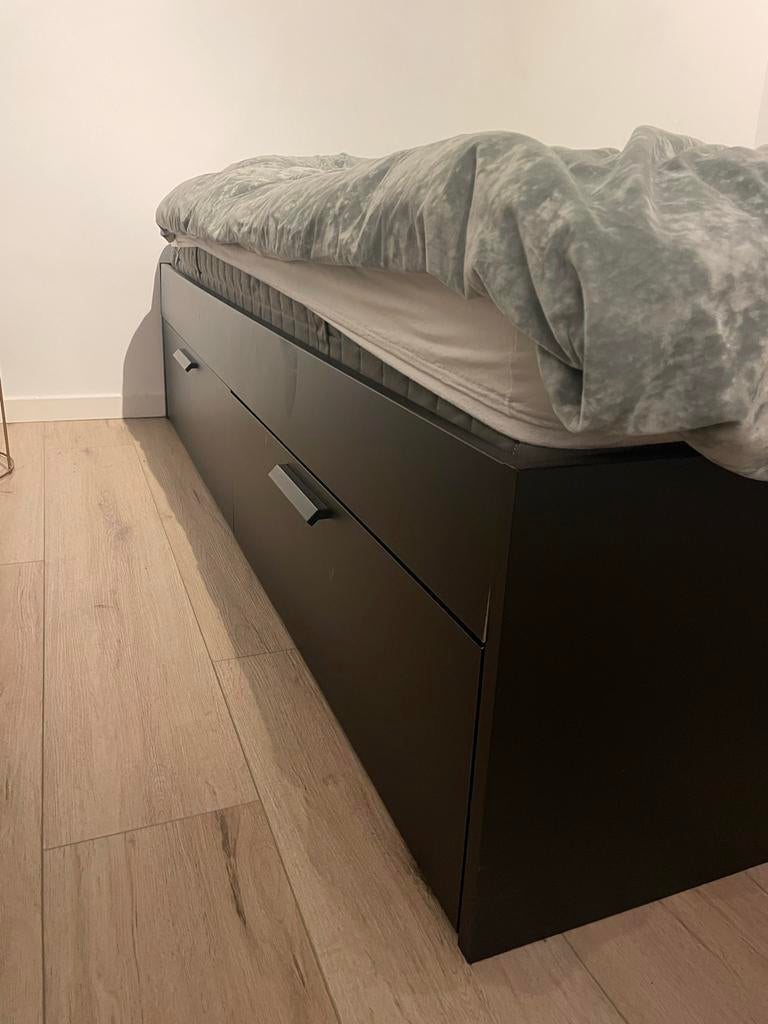 IKEA Brimnes bed met lades - Gebruikt, Ophalen, Gebruikt, Zwart, Tweepersoons