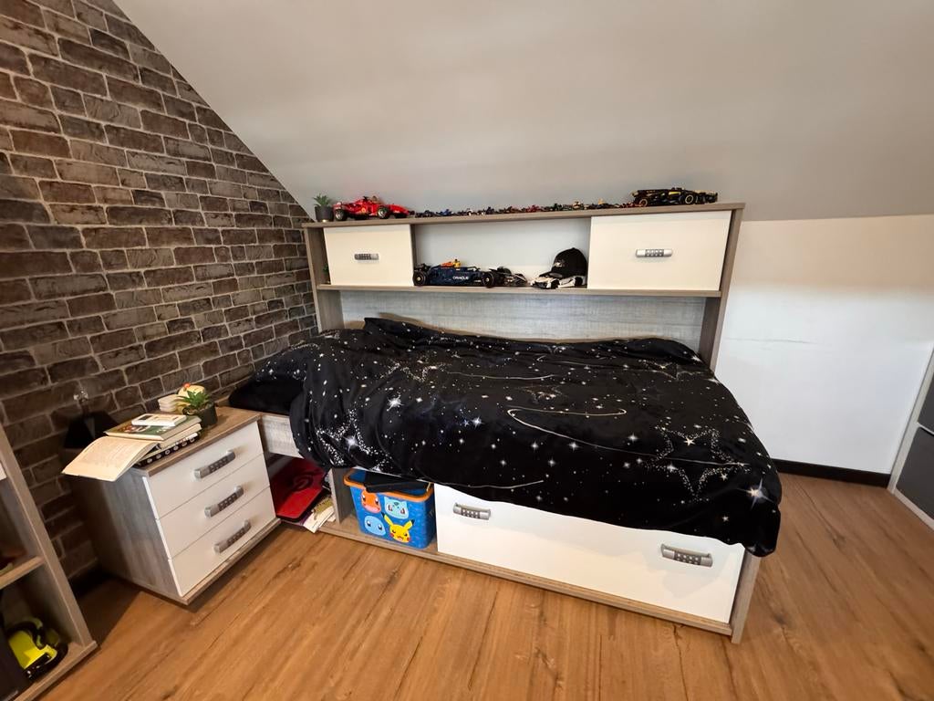 Complete slaapkamer: bed, kast en boekenkast, Ophalen, Gebruikt, Eenpersoons