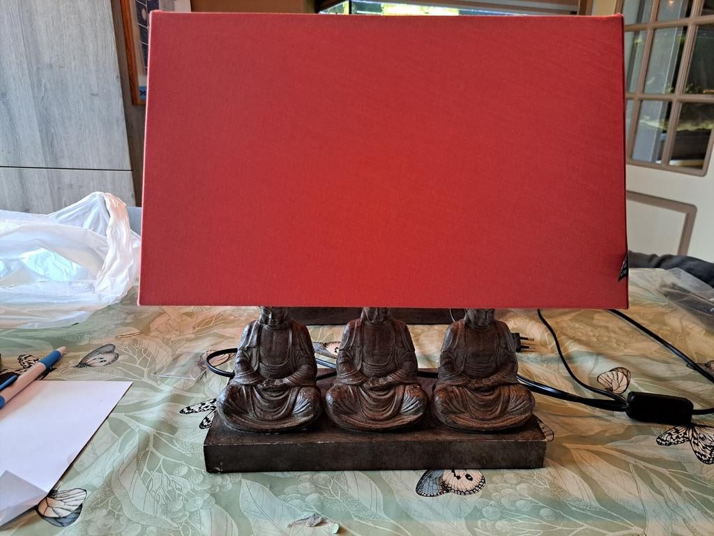 2 x Buddha tafel lamp met roze lampen kap, Ophalen of Verzenden, Zo goed als nieuw, Minder dan 50 cm