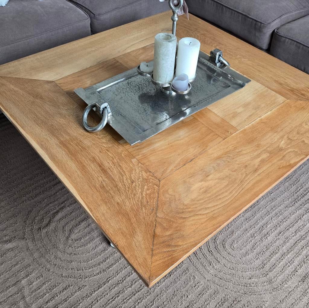 Handgemaakte Eiken Kloostertafel met Bolpoot, Huis en Inrichting, Tafels | Salontafels, Gebruikt, Eikenhout, Ophalen of Verzenden