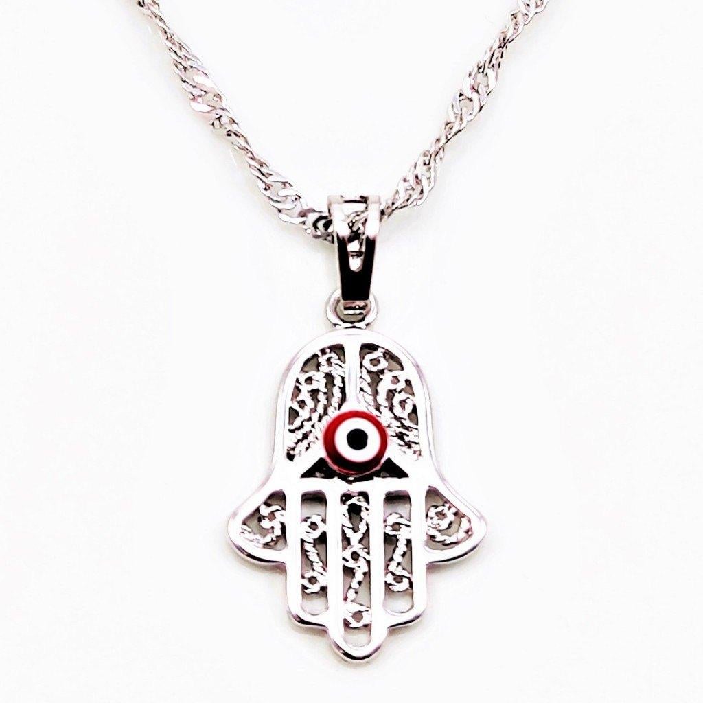 Ketting + Hand van Fatima met Rood Turks Oog - Dames, Sieraden, Tassen en Uiterlijk, Kettingen, Birgitta-Gracht 33, 6465 EL Kerkrade, Nederland