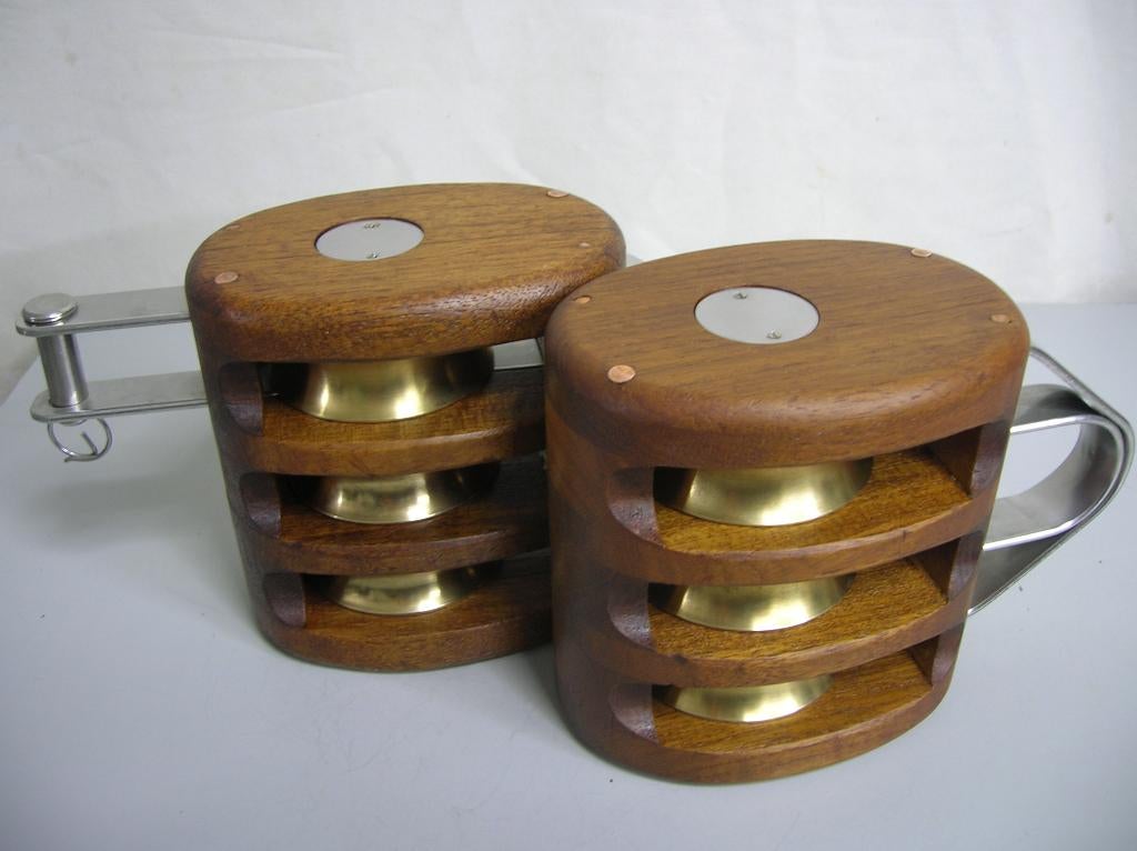 Houten blokken, drie-schijfs, 18 - 20 mm, teak, Ophalen of Verzenden, Nieuw, Lijn of Blok