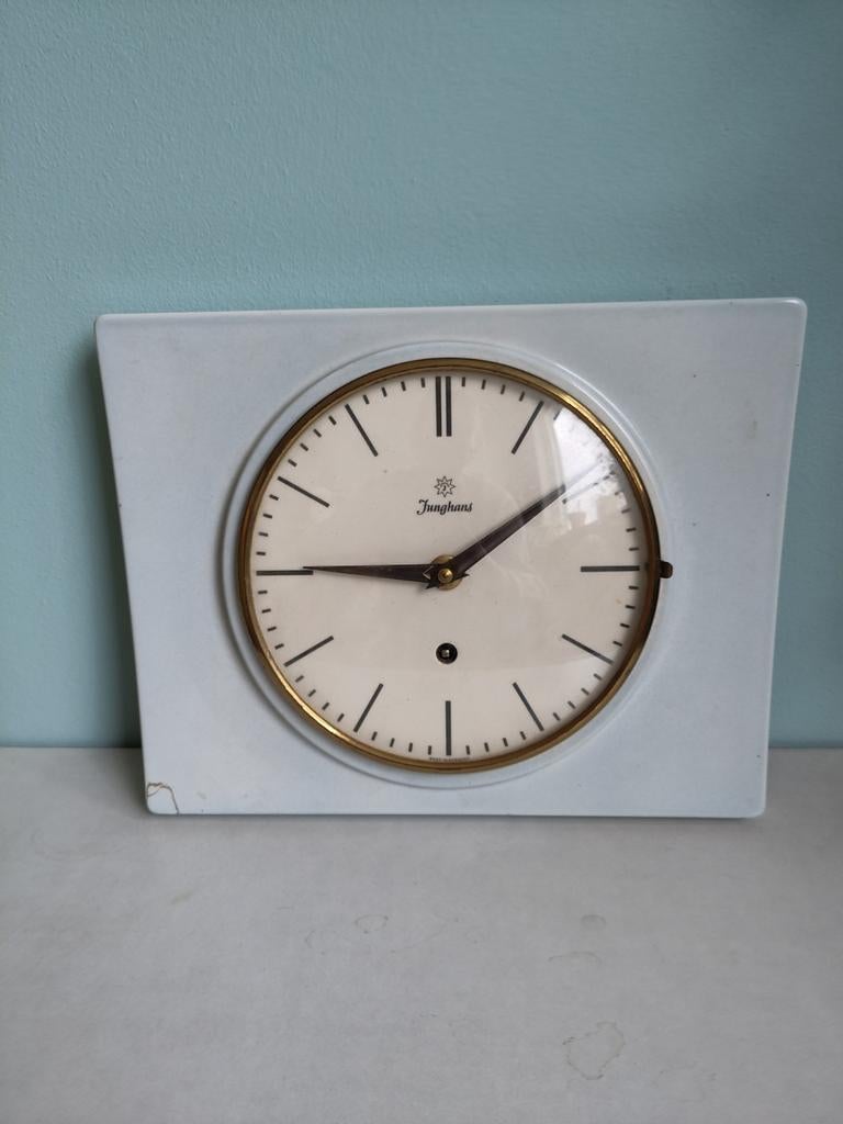 Vintage West Germany Keramieken Wandklok Pastel Blauw, Antiek en Kunst, Antiek | Klokken, Ophalen of Verzenden