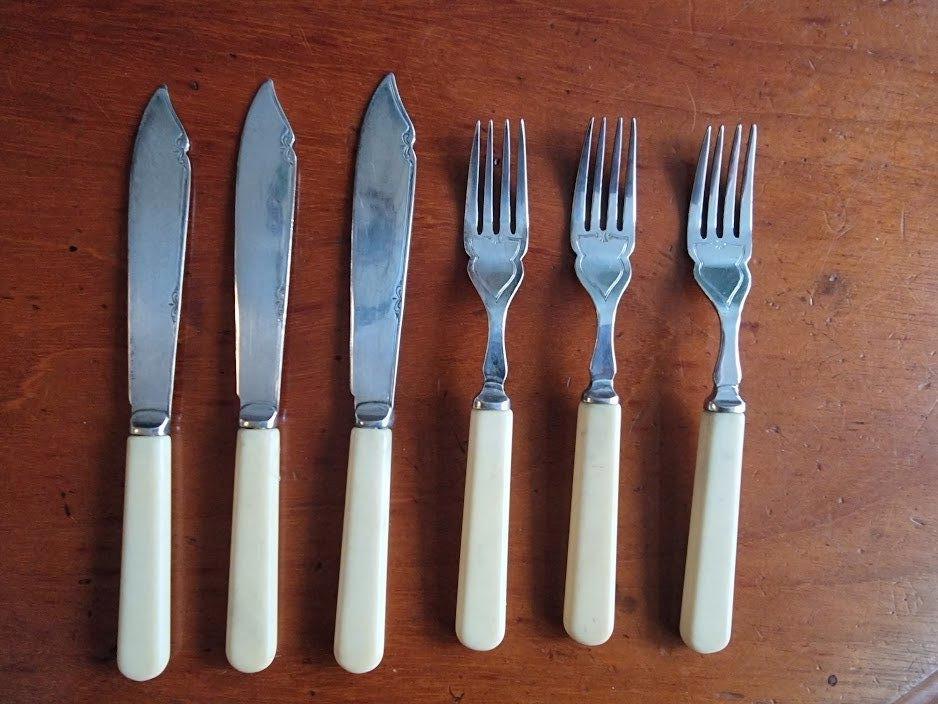 set van 3 messen en vorken, Antiek en Kunst, Ophalen of Verzenden