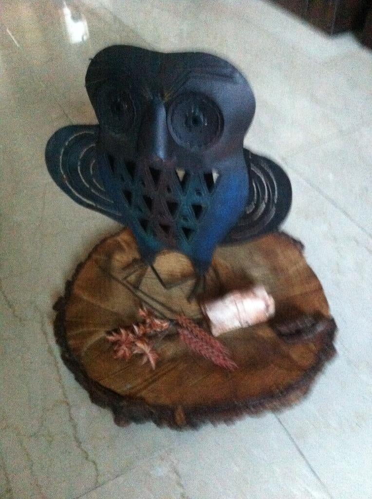 Uil metaal kan kaarsje in + boomstam set, Tuin en Terras, Ophalen of Verzenden, Zo goed als nieuw, Metaal, Overige typen