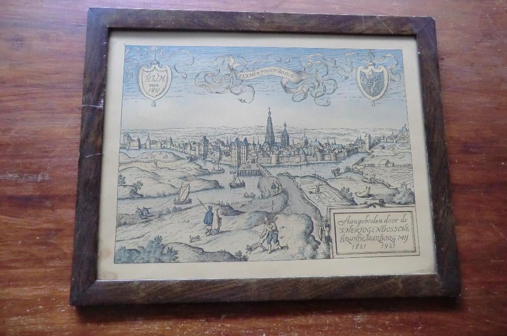 houten lijst met afbeelding van Den Bosch / B.W.M. 1841 1941, Antiek en Kunst, Kunst | Tekeningen en Foto's, Ophalen