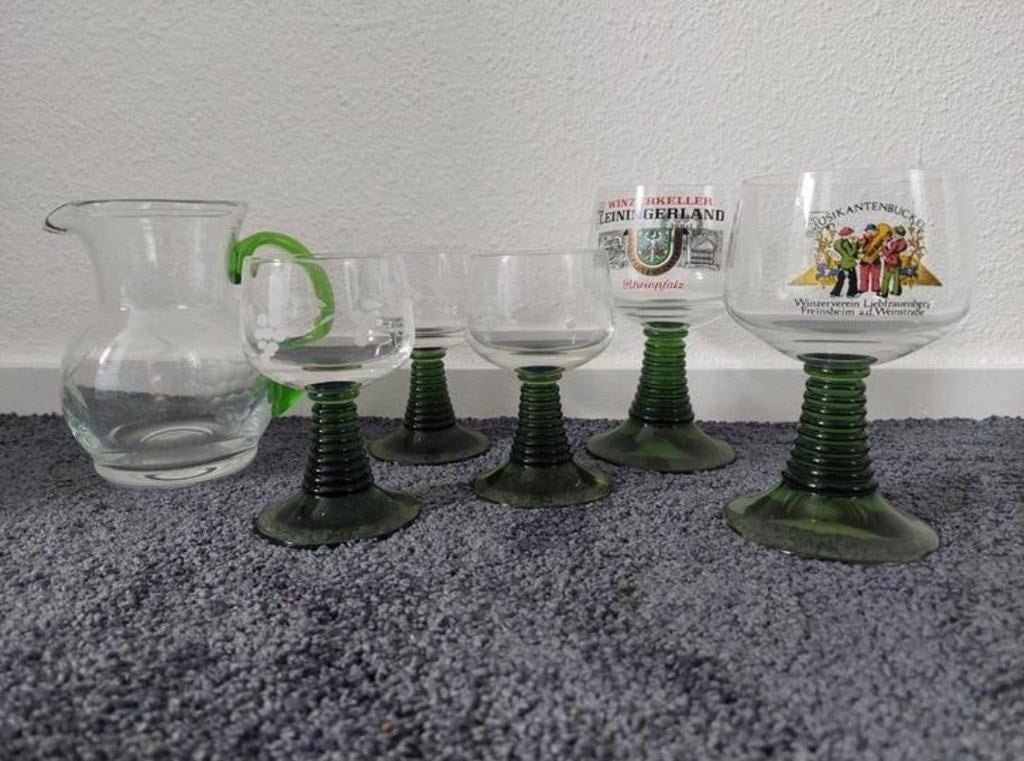 Vintage karaf en glazen op groene voet. Zeer nette staat!, Ophalen of Verzenden, Zo goed als nieuw, Overige typen