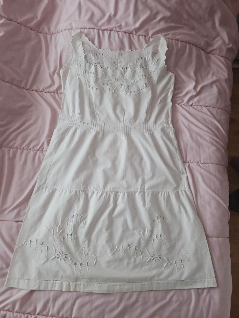 Antiek wit handgeborduurd onderjurk kant, Gebruikt, Eenpersoons, Wit, Ophalen of Verzenden