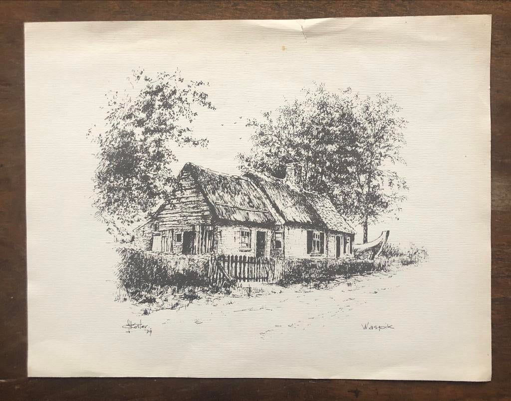 Oude boerderij tekening - Kees Koster, Antiek en Kunst, Kunst | Tekeningen en Foto's, Ophalen of Verzenden