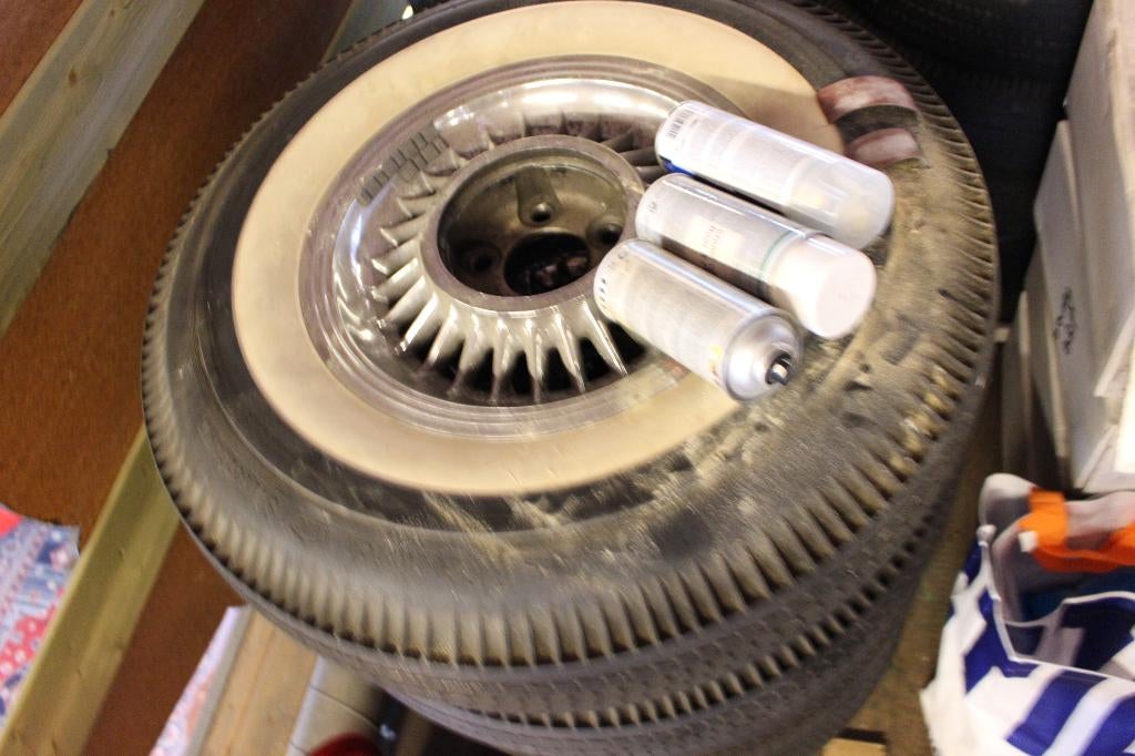 Set Cadillac Sabre Wheels - 1955, 1956, 1957 velgen Eldorado, Ophalen, Gebruikt, 15 inch, Banden en Velgen