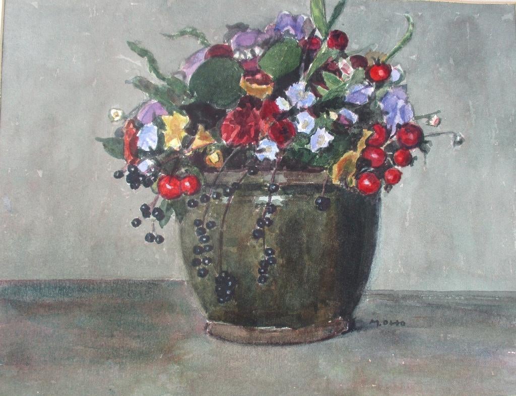 Bloemstilleven Aquarel M. Otto gesigneerd  - 1993, Antiek en Kunst, Kunst | Schilderijen | Klassiek, Ophalen of Verzenden