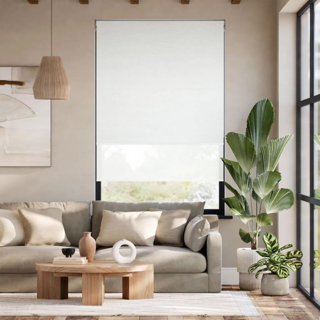 Melkwit Dubbel Rolgordijn Tuiss H210cm en B116cm, Ophalen, 100 tot 150 cm, 200 cm of meer, Wit