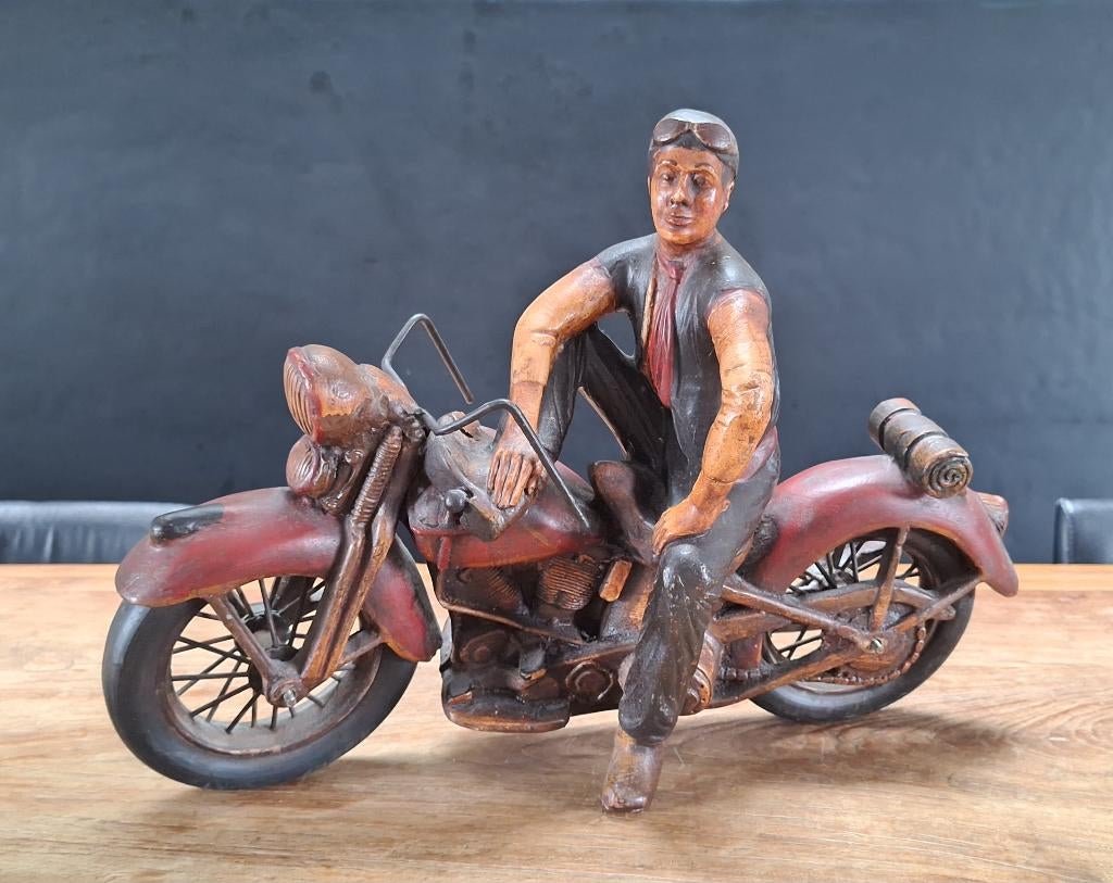 retro stand-beeld biker op panhead style Harley Davidson, Ophalen of Verzenden