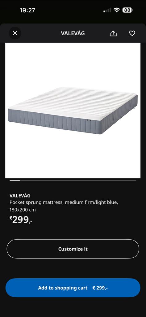 IKEA VALEVÅG Matras 180x200 - Gebruikt, Ophalen, Gebruikt, Tweepersoons, Matras