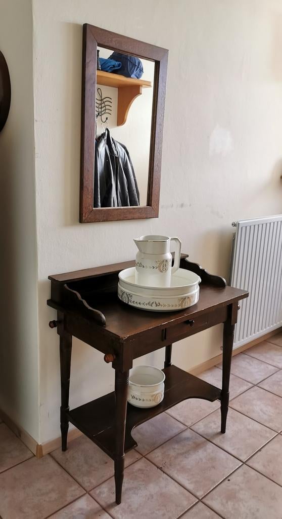 Antieke wastafel met spiegel, Ophalen of Verzenden