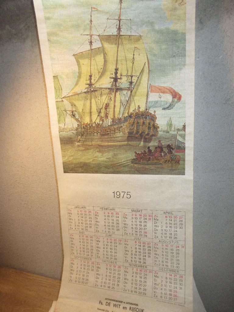 Vintage stoffen kalenders met oude schepen zeilschip, Ophalen of Verzenden, Jaarkalender, Gebruikt