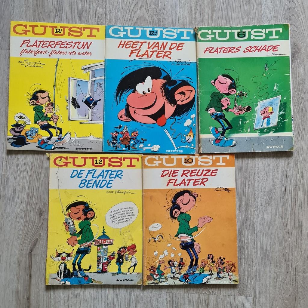5x Guust Flater stripboeken, Meerdere stripboeken, Ophalen of Verzenden, Gelezen